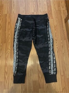 VS Pink Gray Camouflage Sequin Bling Joggers L